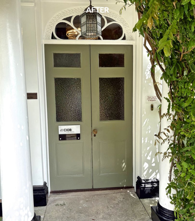 Leigh House doric entrance porch after refurbishment