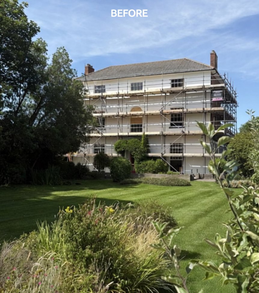 Leigh House before refurbishment with scaffolding